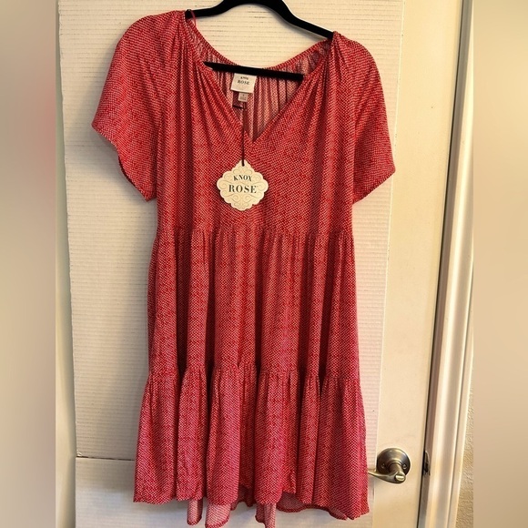 Knox Rose short sleeve Shift Tiered Dress Bonefire red Size Small NWT D16 - Picture 1 of 10